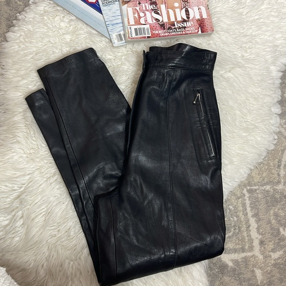 Vintage LEW MAGRAM NY Black Genuine Leather High Waisted Skinny Pants - Picture 4 of 12